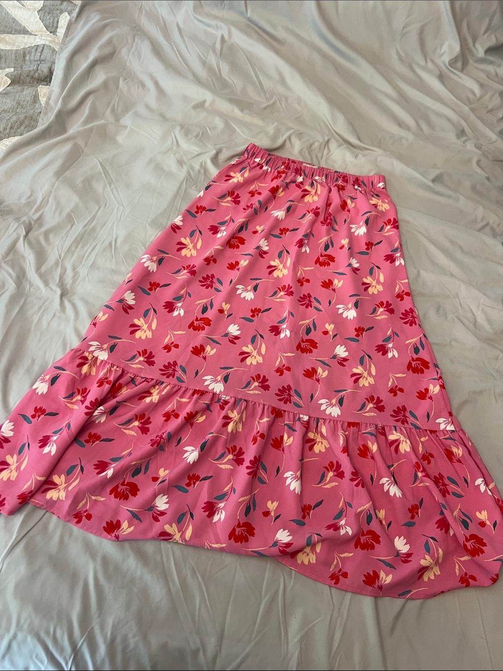 LOFT Pink Floral High-Low Tiered Skirt
